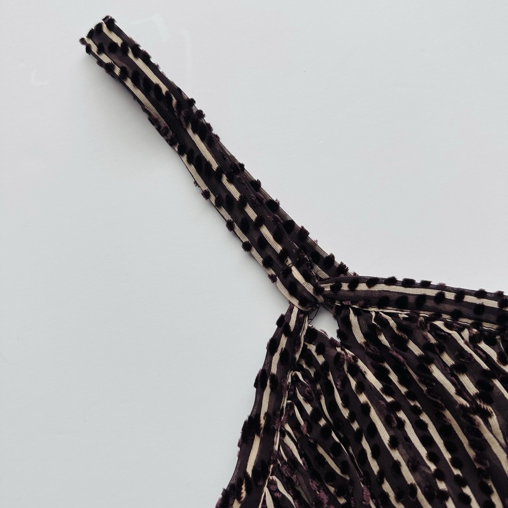 Anna Sui Spaghetti Strap Top Women's 10 Brown Stripes Polka Dots Silk Blend - Picture 6 of 16